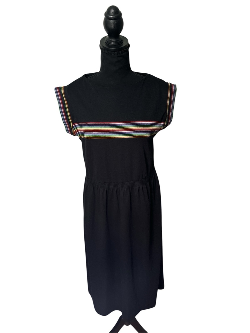 Vintage Jerell of Texas Black Rainbow Trim Midi Dress Retro Size 5 Rare Pride!!!